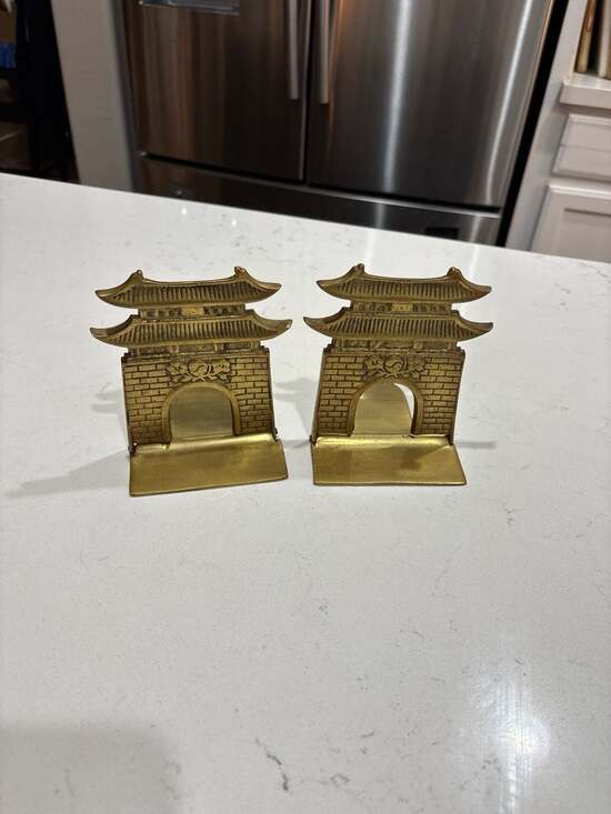 Unbranded Other - Vintage Mid-Century Brass Folding Korean Pagoda Gate Bookends - Set of 2